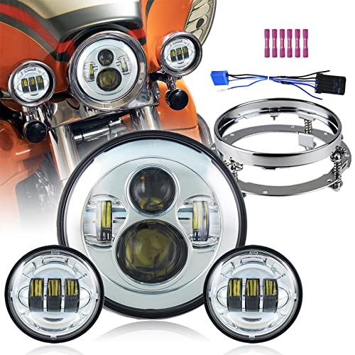 مصباح أمامي LED للدراجات النارية من أكمتيس مقاس 7 بوصات متوافق مع Road King و Road Glide و Street Glide و Electra Glide ، Ultra Limited مع 4-1 / 2 LED مصابيح الضباب وحلقة تثبيت القوس مصباح أمامي LED للدراجات النارية من أكمتيس مقاس 7 بوصات متوافق مع Road King و Road Glide و Street Glide و Electra Glide ، Ultra Limited مع 4-1 / 2 LED مصابيح الضباب وحلقة تثبيت القوس