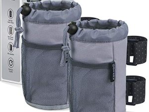 حامل أكواب GEARV 2Pack للدراجة والسكوتر والكرسي المتحرك ، وحامل زجاجة المياه لـ UTV / ATV ، ووكر ، وعربة الجولف والشاطئ ، وملحقات حامل المشروبات العالمية مع جيب شبكي وقفل حبل (رمادي)