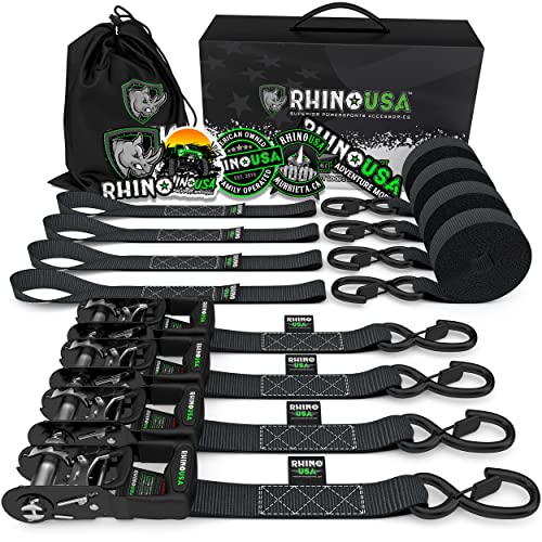 RHINO USA طقم ربط أحزمة السقاطة ، 5،208 قوة كسر - تتضمن (4) مشابك ربط متينة مع مقابض مبطنة وخطافات مطلية بالكرومولي S + (4) حلقات ربط حلقي ناعمة RHINO USA طقم ربط أحزمة السقاطة ، 5،208 قوة كسر - تتضمن (4) مشابك ربط متينة مع مقابض مبطنة وخطافات مطلية بالكرومولي S + (4) حلقات ربط حلقي ناعمة