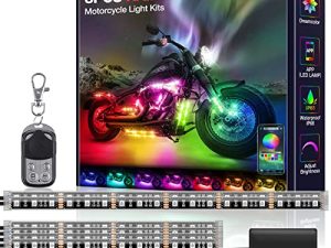 أطقم إضاءة LED للدراجات النارية ، 8 قطع ، تأثير مطاردة قوس قزح ، APP / RF التحكم عن بعد ، DC 12-Volt IP68 ، أوضاع موسيقى مقاومة للماء ، دريم كولور مع مقاطع لاصقة للدراجات النارية ، عربات الجولف Trikes