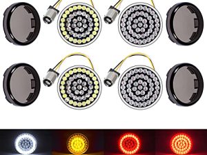 Benlari 2 "Front Rear 1157 LED Turn Signal Lights Black-Finish Bullet Bulbs Smoke Lenses Kit متوافقة مع Harley Davidson Dyna Softail Sportster Touring Street Glide Road Glide Iron 883 1200 72 48