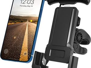 Asunby Bike Phone Mount Clamp Motor Motorcycle Mount Clamp، One Hand Operation ATV Scooter Phone Clip for iPhone 14/13 12 Pro Max / X / XS، Galaxy S10 and 4.7 "- 6.8" Mobile Black