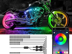 12 قطعة من مجموعات مصابيح LED للدراجات النارية ، LEDCARE RGB متعدد الألوان تحت الوهج النيون المتوهج بتأثير الأرض ، شرائط أضواء LED مقاومة للماء للدراجات النارية ، مزامنة الموسيقى ، تيار مستمر 12 فولت