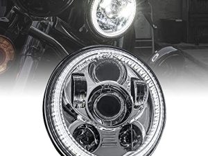 مصباح أمامي Harley LED مقاس 5.75 بوصة (5 3/4) لسيارة Harley Davidson [طلاء كروم] [HALO DRL] [متوافق مع DOT] مصباح أمامي دائري LED للدراجات النارية لـ Dyna Street Bob Super Wide Glide Low Rider Night Rod Train Softail