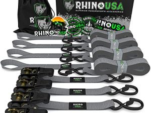 أحزمة ربط سقاطة من Rhino USA (4PK) - 1،823 رطلًا مضمونًا لأقصى قوة للكسر ، بما في ذلك (4) أربطة ربط سقاطة فاخرة 1 بوصة × 15 قدمًا مع مقابض مبطنة. الأفضل لنقل البضائع وتأمينها