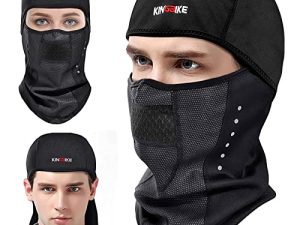 قناع تزلج KINGBIKE بالاكلافا للرجال والنساء Pasamontañas Hombre para Frio الشتاء كامل الوجه قناع الطقس البارد مقاومة للماء قماش مقاوم للرياح مع الصوف الحراري لتدفئة الرقبة دراجة نارية (أسود)