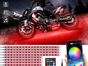 12 قطعة من مجموعة مصابيح LED للدراجات النارية ، أضواء شريط LED للدراجات النارية RGB مع وضع الموسيقى ، ضوء الفرامل متعدد الألوان ووظيفة واجهة منفصلة ، مصابيح إضاءة تحتية للدراجات النارية مقاومة للماء