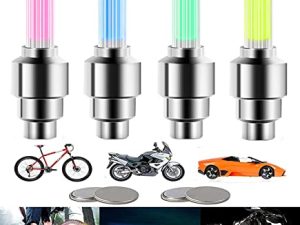 YUERR 4 قطع LED أضواء عصا عجلة الدراجة سيارة إطار صمام الجذوع قبعات دراجة نارية مقاومة للماء الإطارات وتحدث أضواء وامضة اكسسوارات عاكسة رائعة للأطفال الرجال والنساء (M-4 متعدد الألوان)