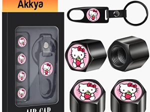 Akkya Tyre Valve Stem Caps غطاء للسيارة ، دراجة ، دراجات نارية ، جرارات ، دراجات جبلية ، شاحنات لطيفة ، رسوم متحركة Kawaii ، سوداء ، معدن كروم ، غطاء ضغط الهواء ، أجزاء إكسسوارات العجلات