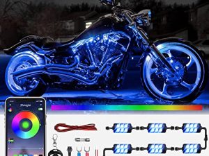 مجموعة مصابيح LED للدراجات النارية من 8 قطع من SHINIGHT ، تحكم في التطبيق متعدد الألوان مقاوم للماء لدراجة نارية LED قطاع أضواء مع جهاز تحكم عن بعد RF ومزامنة موسيقى وأوضاع متعددة المشاهد وأضواء RGB LED للدراجات النارية