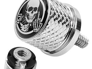 برغي برغي لمقعد الحاجز مخرش من الفولاذ المقاوم للصدأ 1/4 "-20 خيط متوافق مع Harley 1996-2020 Sportster Touring Softail Dyna CVO Electra Glide Street Glide - هيكل عظمي في الإصبع الأوسط (طقم مسمار وصامولة كروم)
