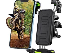 حامل تثبيت للهاتف Rockyland Bike ، 【حماية كاملة وثبات فائق حامل هاتف بمقود للهاتف للدراجات النارية متوافق مع iPhone 13 Pro Max / 13/12/11 Galaxy S21 / S20 و 4.7 "- 6.8" الهواتف
