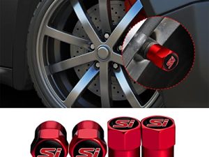 POKHDYE Fit Civic si Valve Stem Caps 4PCS غطاء جذع الإطارات للسيارات ، سيارات الدفع الرباعي ، الدراجة ، الشاحنات والدراجات النارية لملحقات Civic Si (FitSi Red) (P1)
