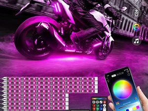 12 قطعة طقم إضاءة LED للدراجات النارية ، أضواء شريط LED للدراجات النارية RGB مع وضع الموسيقى ، ضوء الفرامل متعدد الألوان ووظيفة حماية الصمامات ، مصابيح إضاءة تحتية للدراجات النارية مقاومة للماء